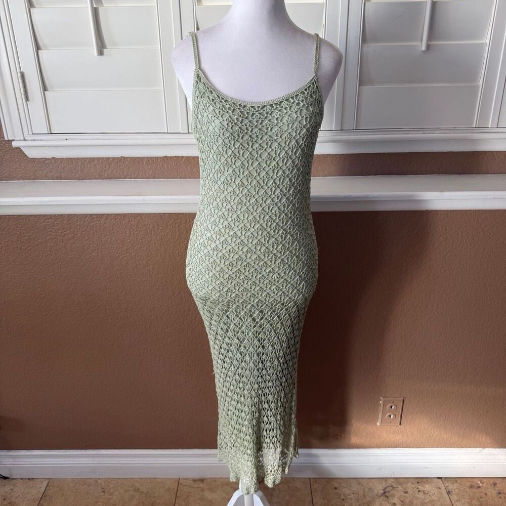 Vera Cruna Sage Green Crochet Knit Midi Dress Y2K Boho Coastal Resortcore Sz M